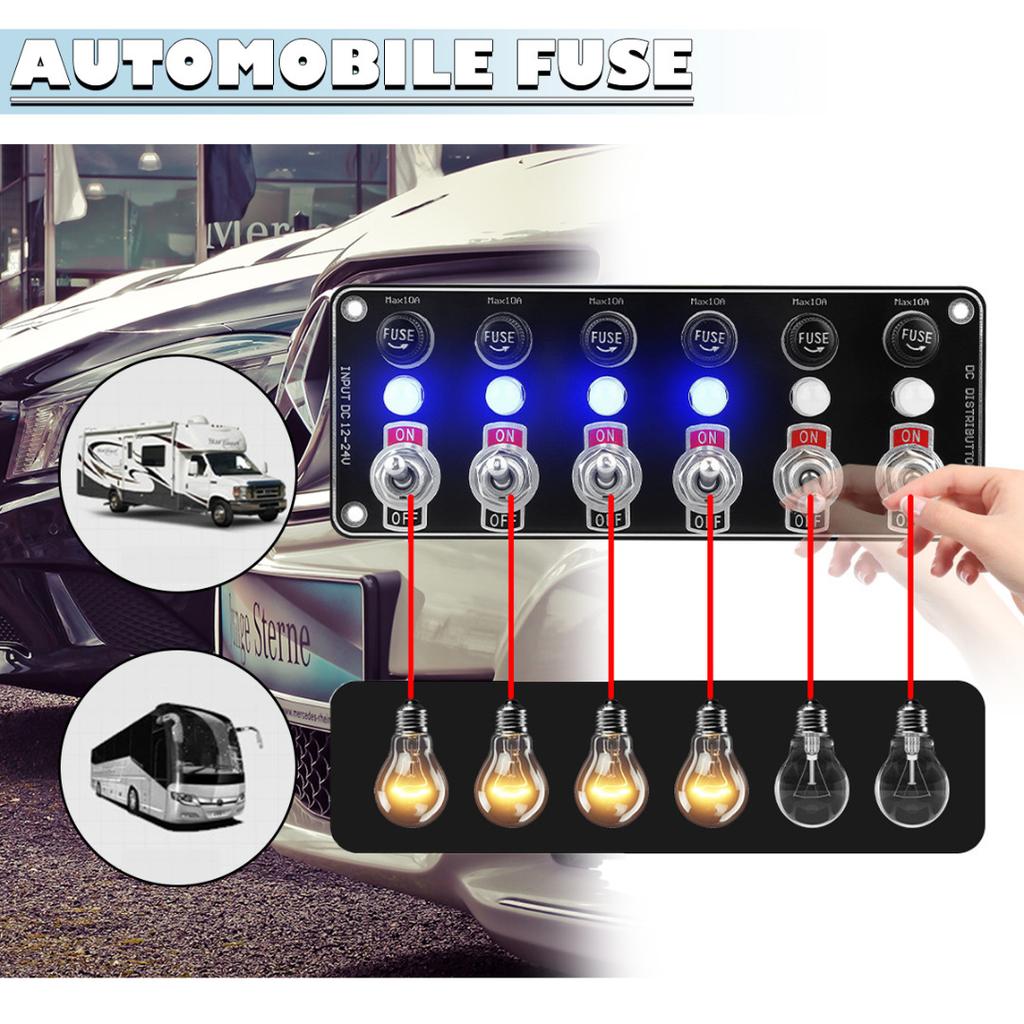 Dagu 6 Gang Metal Rocker Switch Panel w/ LED Circuit Breaker Fuse Box ...