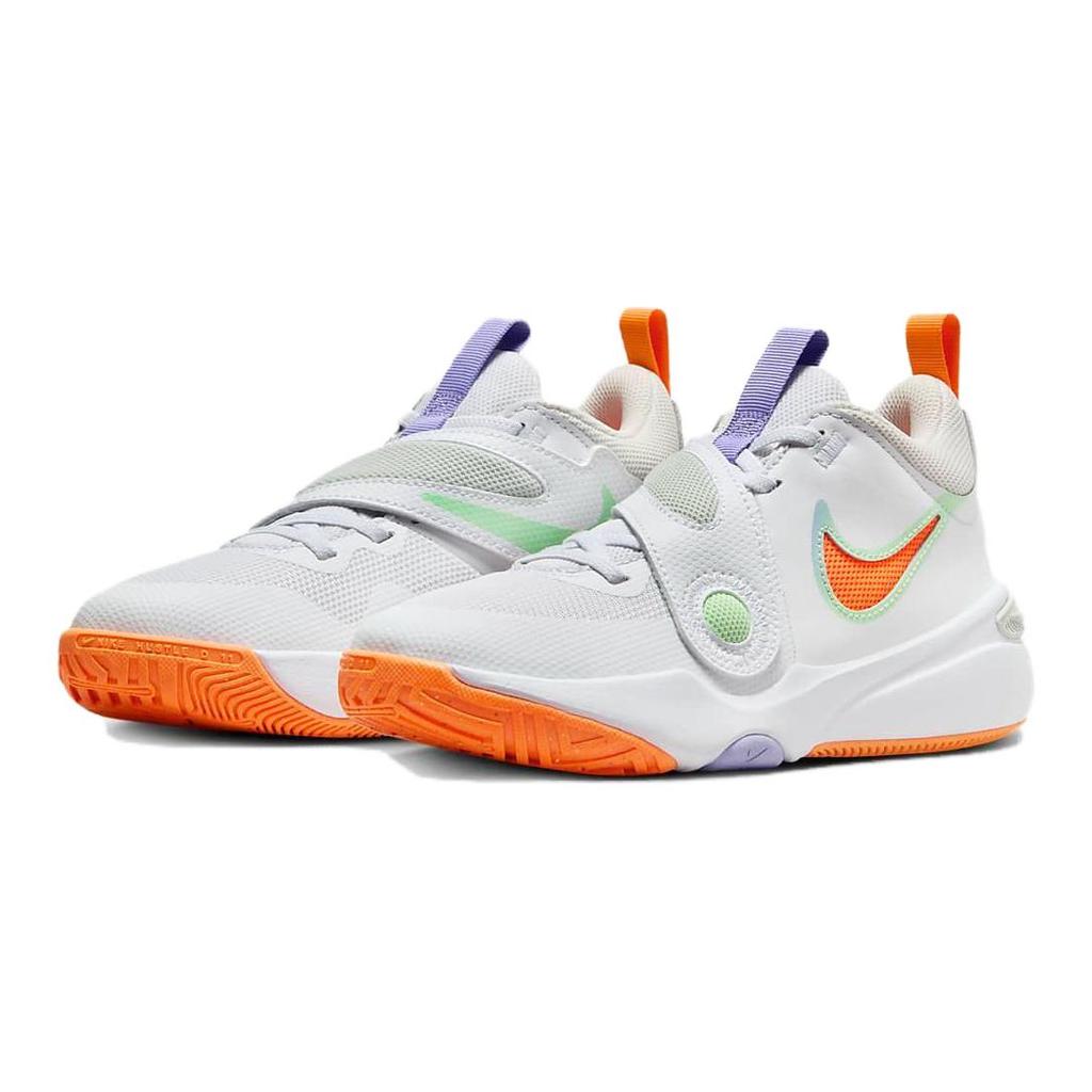 Nike Team Hustle D11 GS White Total Orange Kids Sneakers Vapor-Green Purple-Pulse DV8996-103
