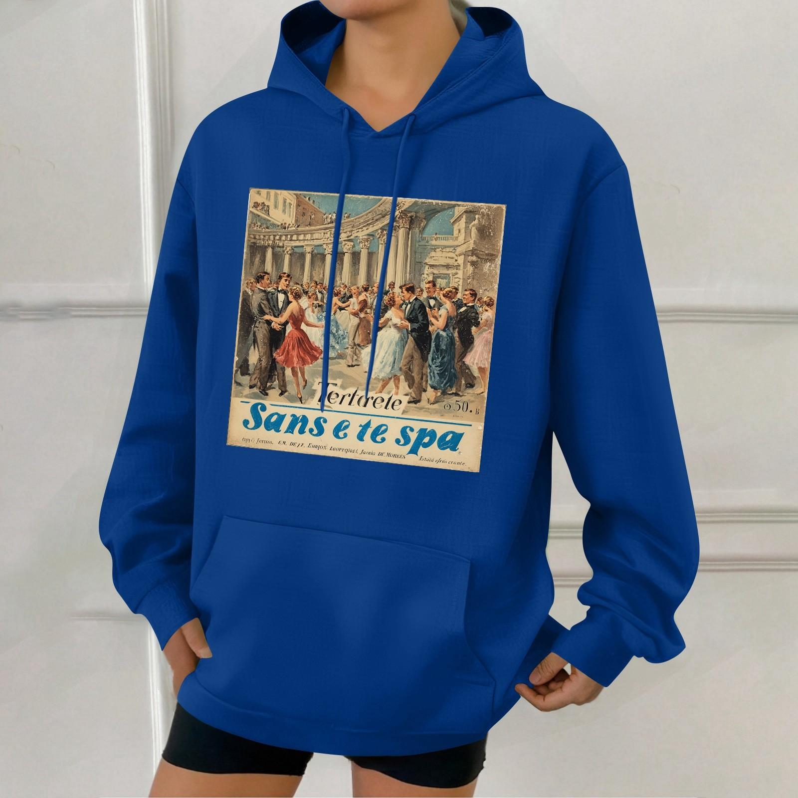 

Женская модная толстовка с капюшоном в стиле ретро с принтом и карманами L