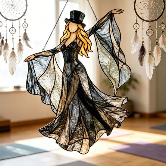 Dancing Lady Sun Catcher, Acrylic Hanging Ornament, Bohemian Gothic Woman Window Spinner, Gift for Mom Grandma Wife
