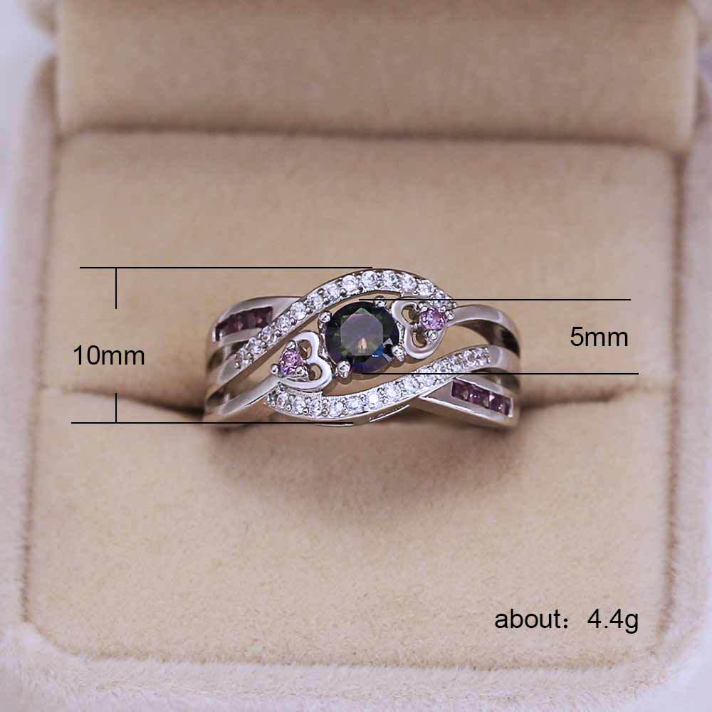 Heart-Shaped Amethyst Ring, Colorful Zircon Platinum-Plated Silver Ring And Bracelet.