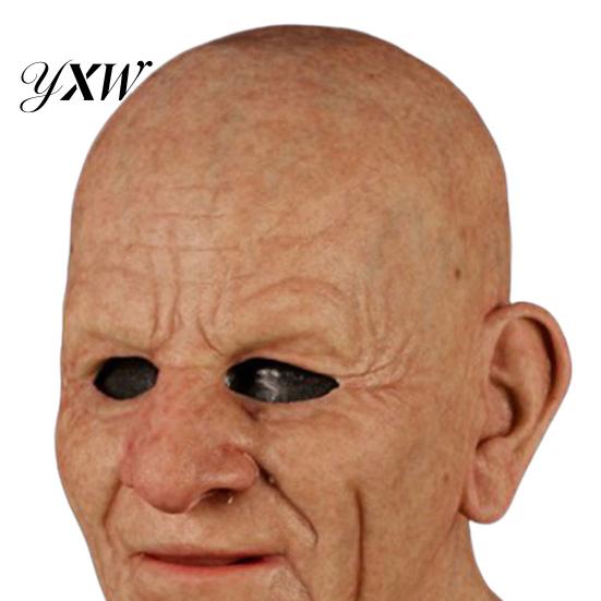 Affascinante Maschera Anziano Uomo Vecchio per Adulti Lattice Realistico Umano Testa Intera Copertura Confortevole con Rughe Realistiche Halloween Mascherata Cosplay