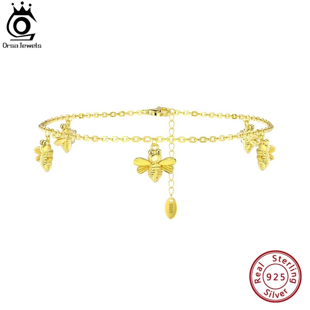 

ORSA JEWELS 14-каратное золото 925 пробы серебро браслеты-цепочки в виде пчелы для женщин модный браслет на ногу ремни на щиколотке ювелирные изделия SA61