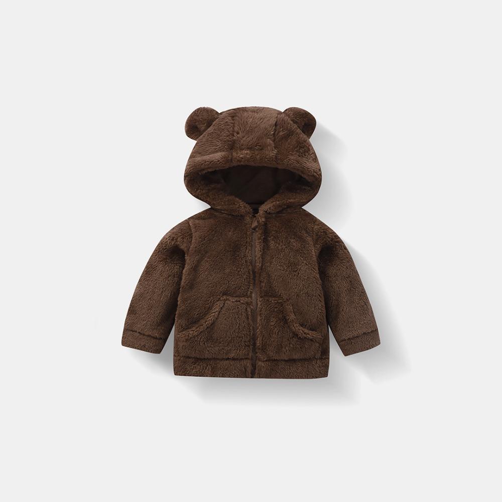 Kids Plush Zip Up Jacket Hooded Fleece Lined Warm Boys Girls Baby Fall Winter