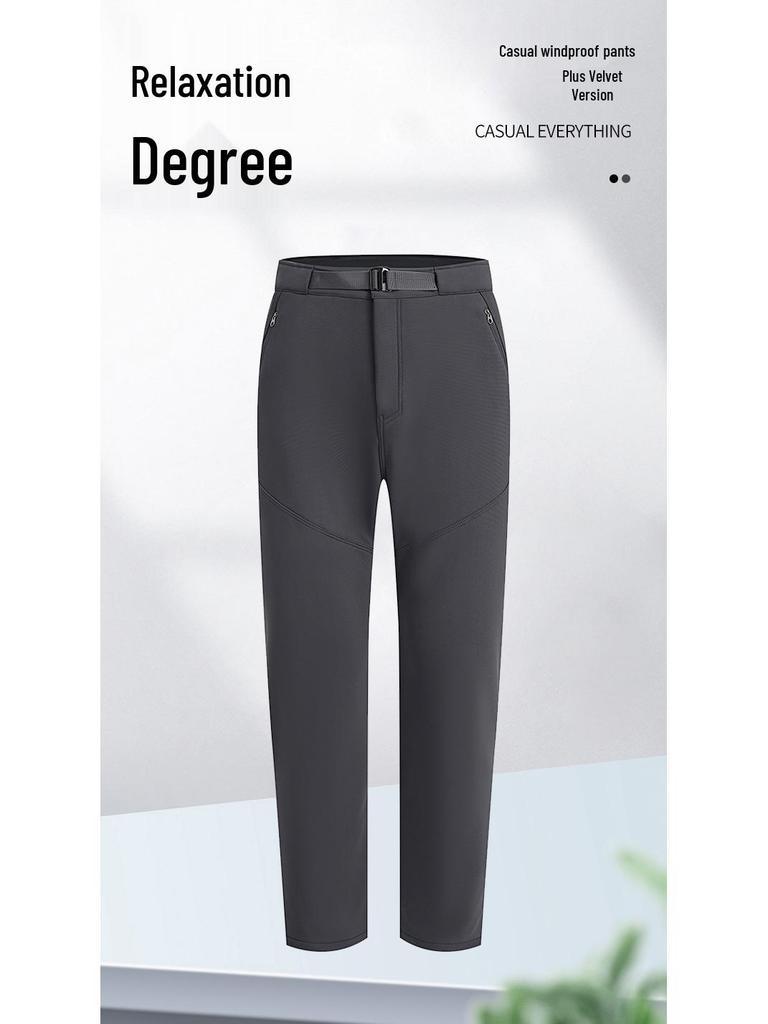 Men's Outdoor Windproof Splash-Proof Fleece-Lined Hiking Pants for Autumn and Winter