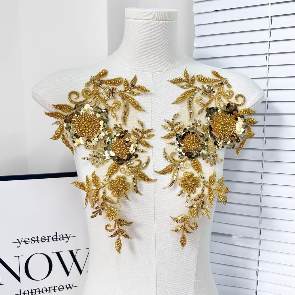 Mesh Solid Color Sequin Bead Embroidery Cloth Sticker Heavy Industry Embroidery Clothing Lace Accessories Diy Jewelry