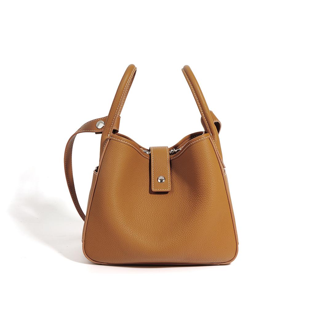 Cowhide Women's Bag New Sugar Cube Leather Bucket Bag Women's Shoulder Crossbody Handbag