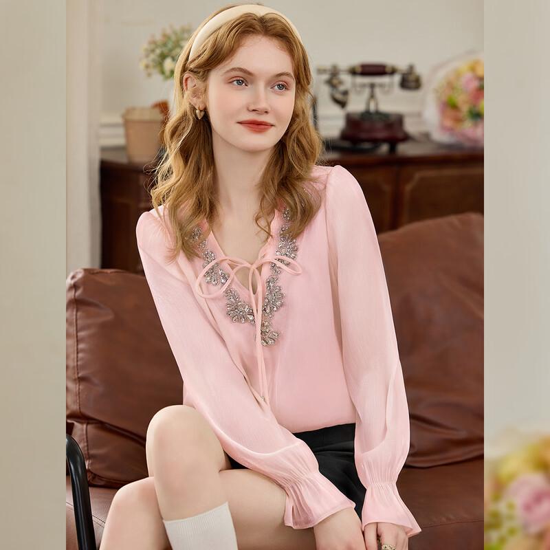 Bailuyu Women s V-Neck Tie-Front Lantern Sleeve Blouse 39