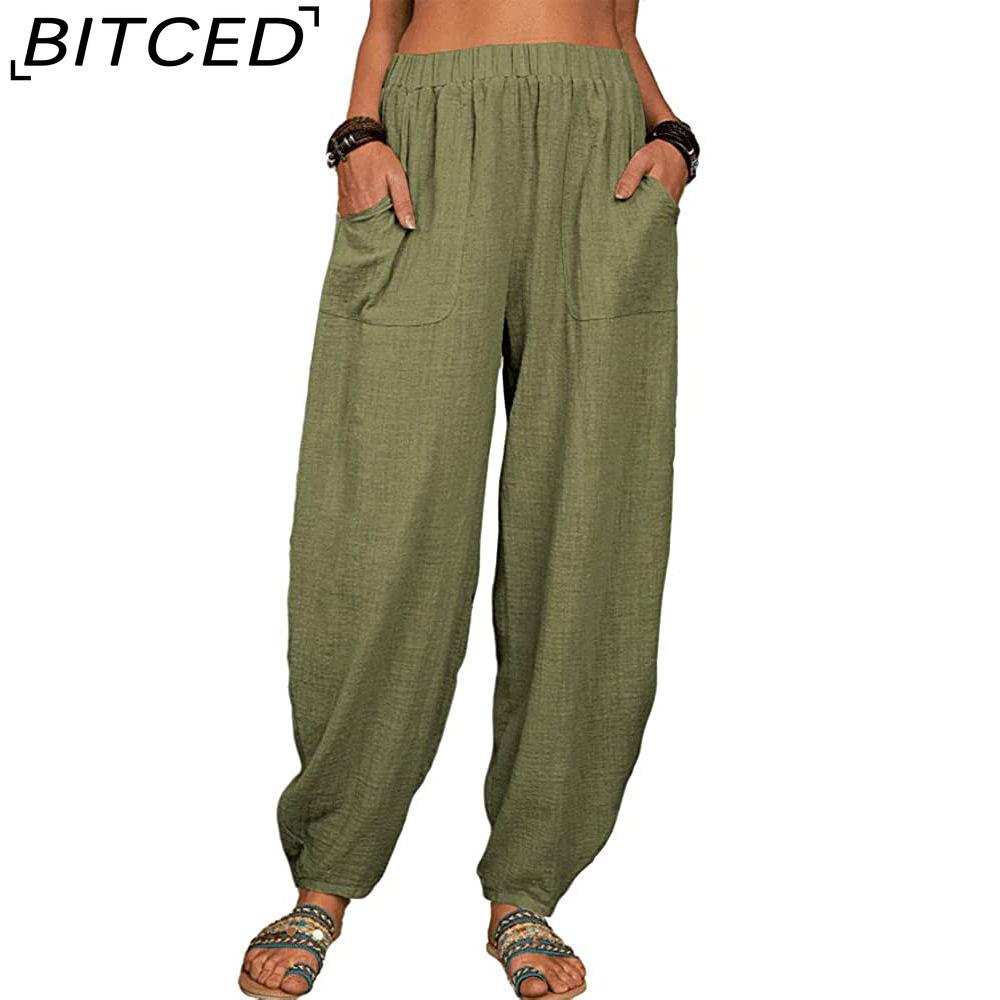 BITCED Women's Fashion Casual Solid Color Print Pants & Capris