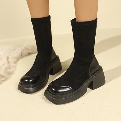 Fashion 2024 High Quality Women's Shoes Mid-Calf Women's Boots Fashion Round Toe Modern Boots Women Winter Plus Velvet Shoes for Women