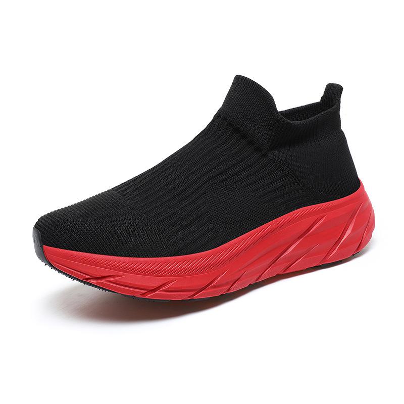 Men's Summer Thick-Soled Breathable Mesh Casual Running Shoes with Flying Woven Socks Design
