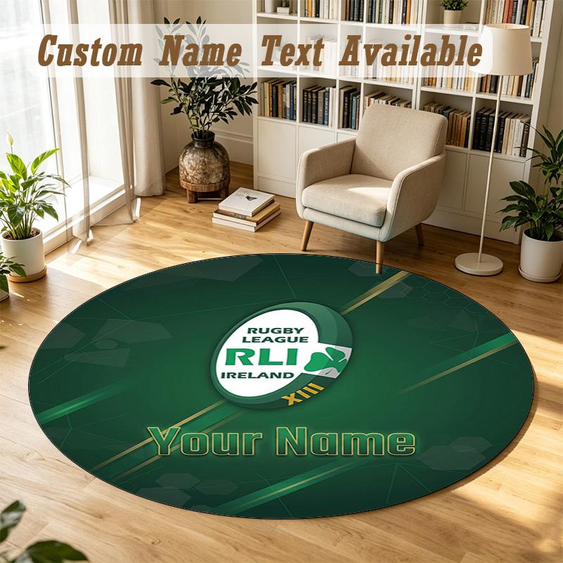 Round Rug Custom NameIreland Rugby Pattern Non Slip Carpet Home Floor Decor