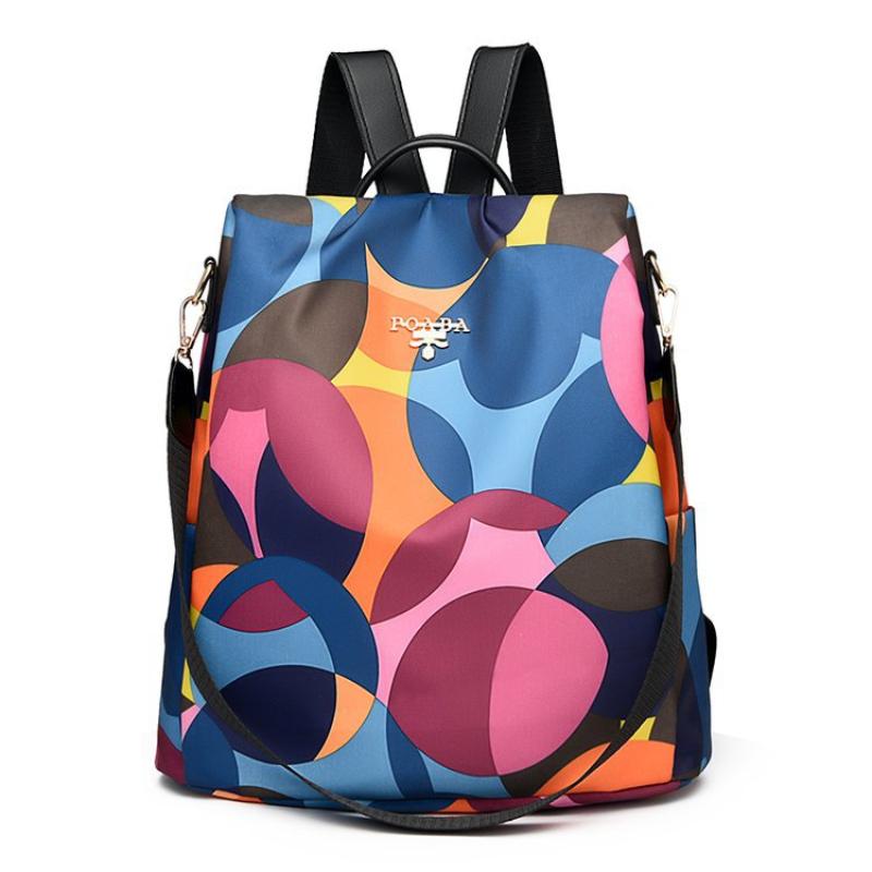 Outdoor Leisure Female Travel Bags Trendy Multiple Purpose Women's Backpack with Bear Pendant Colorful Printed Quality Oxford Shoulders Bag for Mother