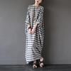 2024 Spring Ethnic-Style Mid-Length Striped Cotton Linen Dress for Women