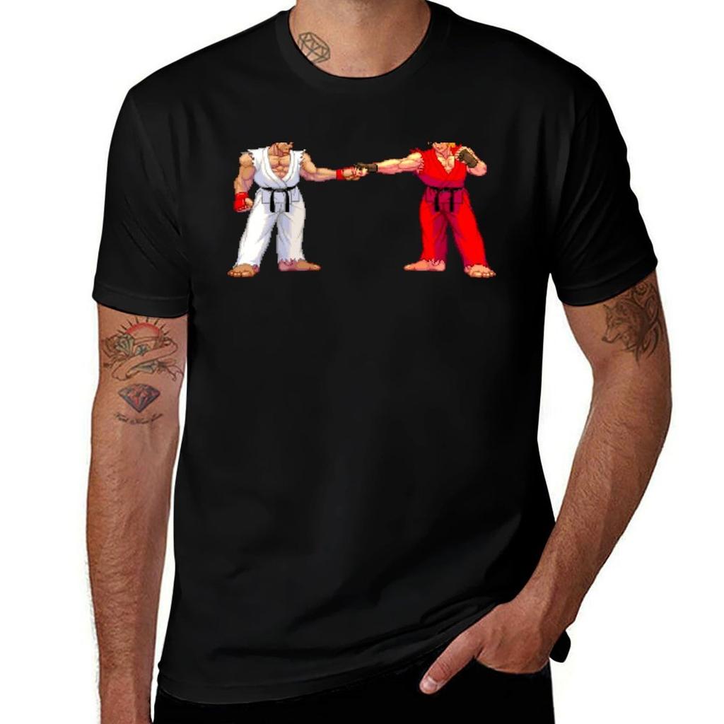 3rd Strike Ryu and Ken Fist Bump TShirt Vintage Style Printed Top