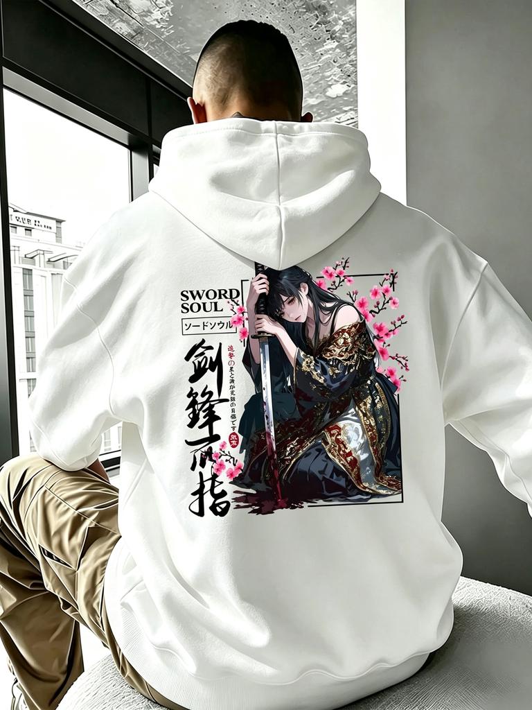 2026 New Unisex Oversized Sword Soul Samurai Girl Hoodie Autumn Winter Streetwear Japanese Sakura Anime Print Hooded Sweatshirt