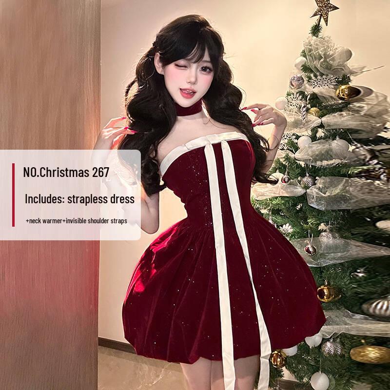 2025 Weihnachten Pailletten Schleife Neckholder Trägerlos Bodycon Mini Kleid