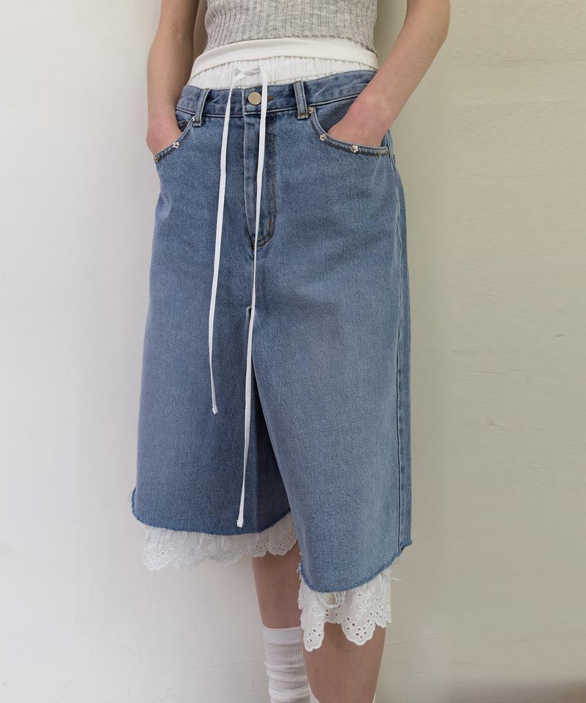 Daiaegeuneol Denim Wrap Skirt Shorts (Blue)