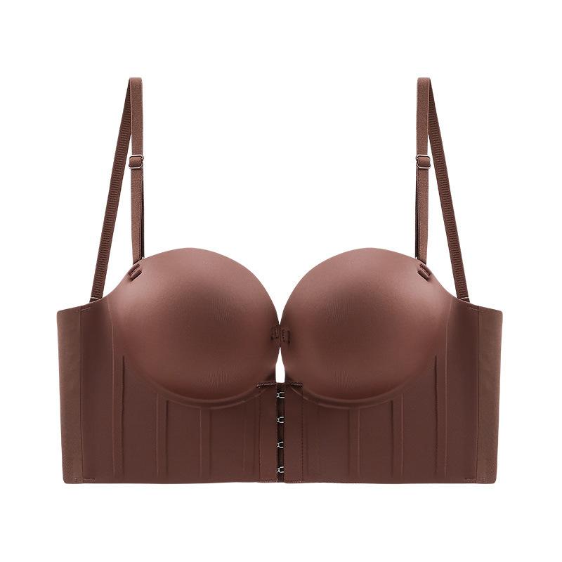 Front Closure Push Up Women's Bra Seamless Wireless Backless Bras Add Cup Thick Cup Brassiere Sexy Low Back Multiway Brassiere Gather Lingerie Female
