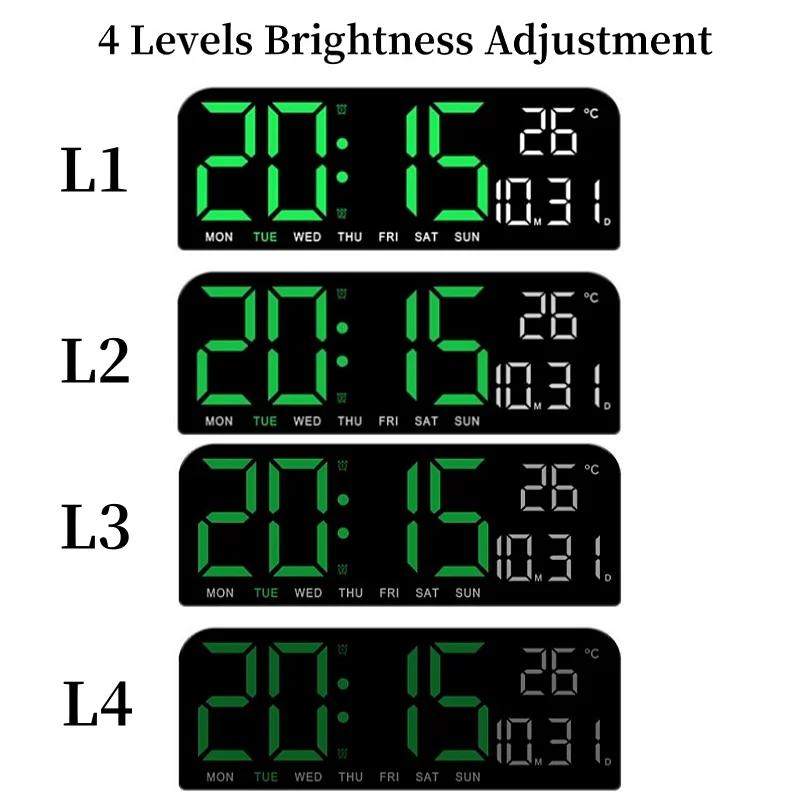 USB Powered 9 Inch Large Digital Wall Clock Temperature Date Week Timing Countdown Auto-Dimmer 2 Alarm 12/24H LED Alarm Clock