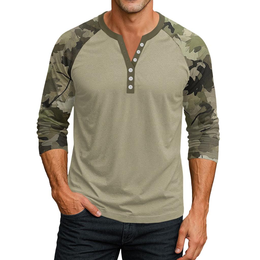 Top Masculino de Manga 3/4 Raglan Contrastante com Botões