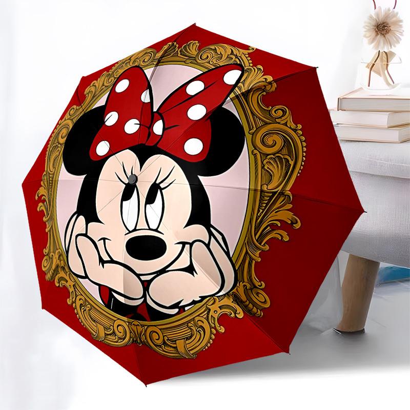 Minnie Mouse Themed Automatic Opening and Closing Umbrella, Brightly Colored 8-rib Portable Umbrella, Suitable for Men and Women, A Perfect Gift for C