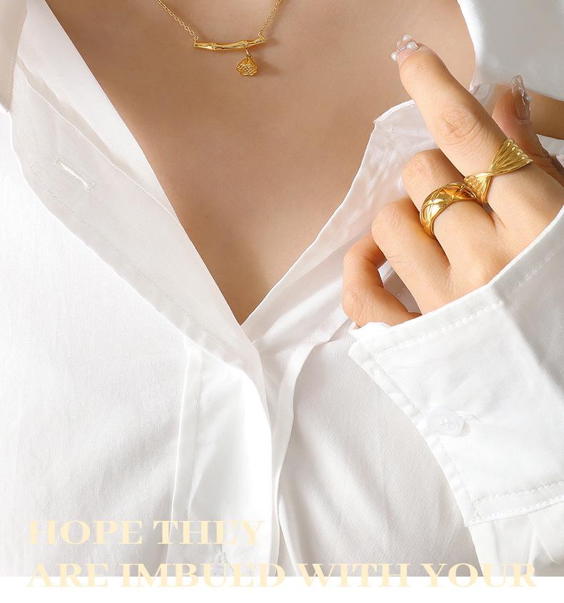 18K Gold Plated Bamboo Lotus Pod Pendant Necklace - European & American Niche Design, Personalized Titanium Steel Jewelry