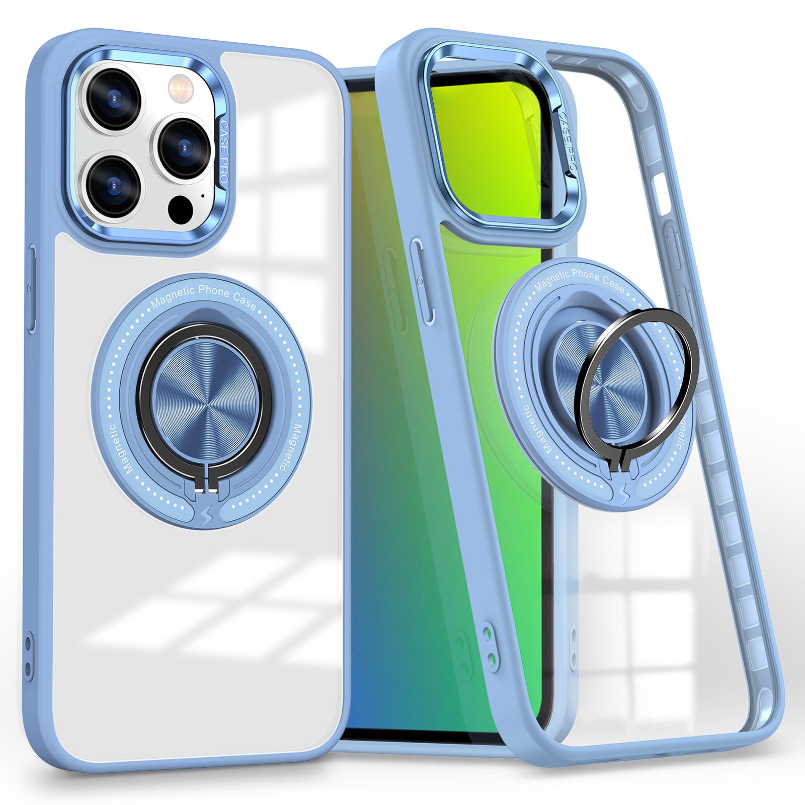 

For iPhone 15 Pro Case Compatible with MagSafe Ring Kickstand Clear PC+TPU Phone Cover Baby Blue