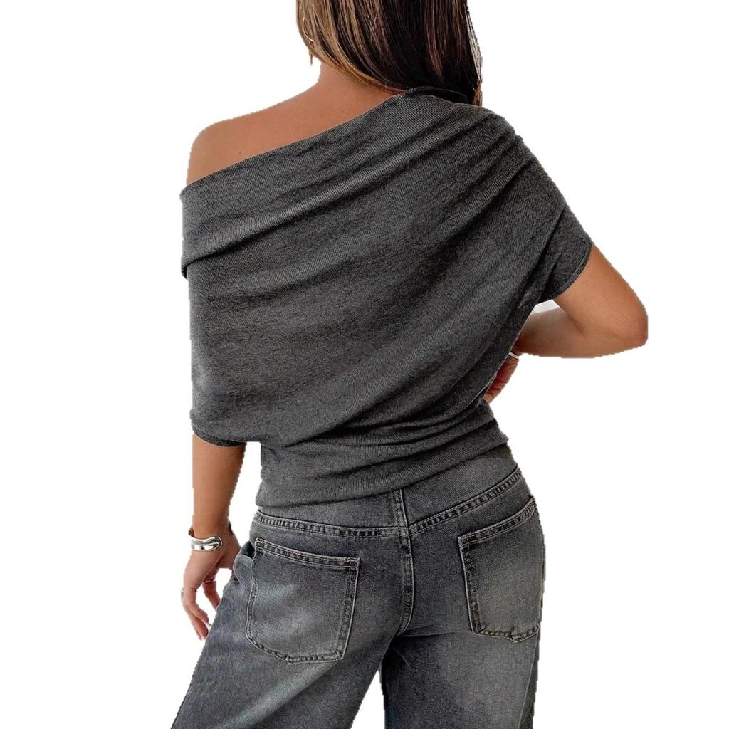 Summer New Women's T-shirt, Sexy Slim One Shoulder Bat Sleeve Top for Foreign Trade