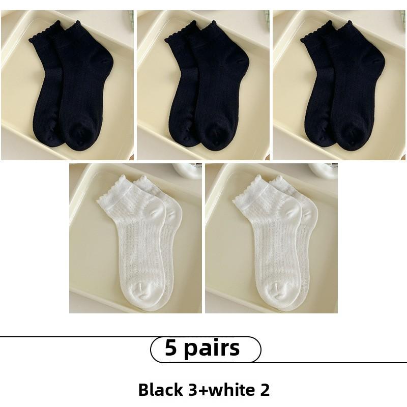5 Pairs of Women's Summer Thin Boneless Hollow Lace Short Tube Socks