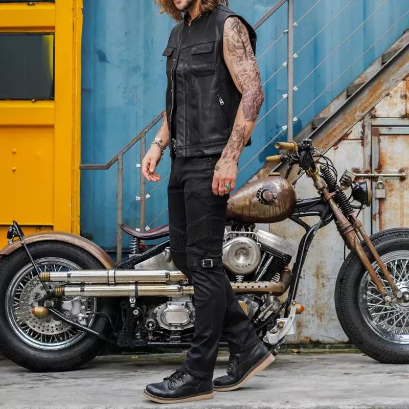 AL KHALID - Chaleco de moto de cuero auténtico negro para hombre, nuevo, hecho a mano, para club de motociclistas