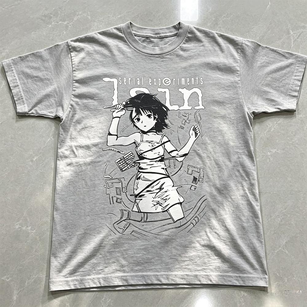 Lain Graphic Print Autumn Cotton Unisex Tshirt Short Sleeve Street Fashion Trend Clothing Street Style Winter Innerwear Tops