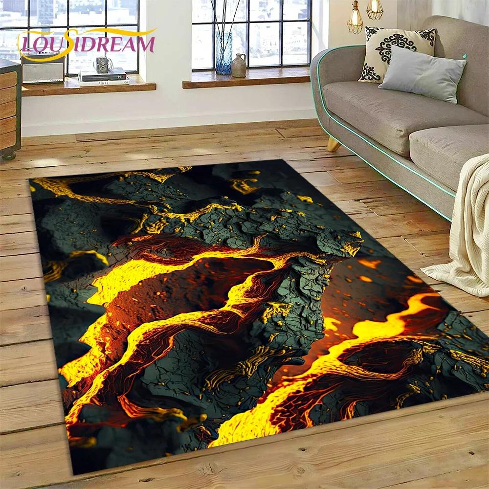 3D Volcano Lava Magma Carpet Rug for Bedroom Living Room Home Sofa Decoration,Children Game Large Decor Floor Mat Non-slip Gift