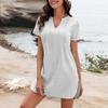 Women's Swimsuit Cover Up Shirt V Neck Short Sleeve Bathing Suit Coverups Summer Beach Cover Ups Dresses
