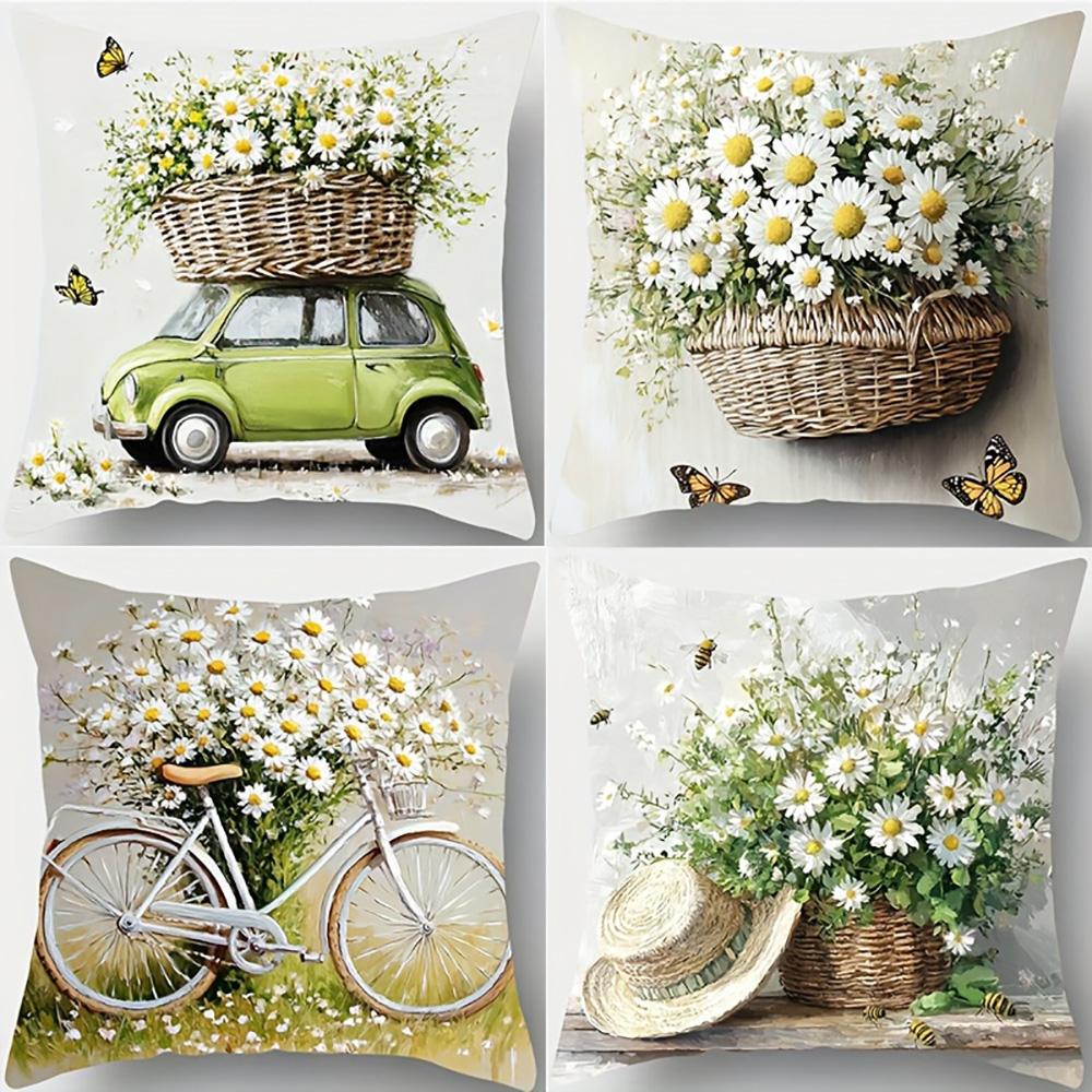 1/4pcs Floral Printed Pillowcases with Charming Scenes Sofa cushion cover home bedroom room decoration