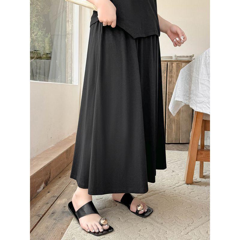 Plus size women clothing [Sports Lazy Set] Summer round Neck Hollow Short sleeve Slimming Irregular Top Skirt