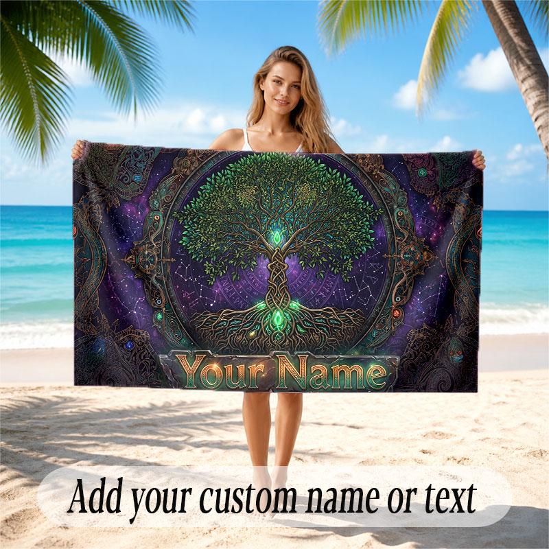 Tree of Life Theme Beach Towel Personalized Custom Name & Text Soft Quick Dry Beach Towel for Swimming Travel