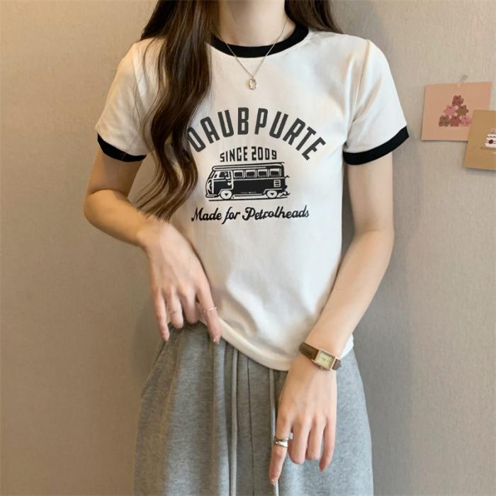 Sommer slank ung jente korte T-skjorter harajuku Enkelt bokstavtrykk Crop Tops Kvinner Uformelt kortermet T-skjorte Sports topp koreanske klær