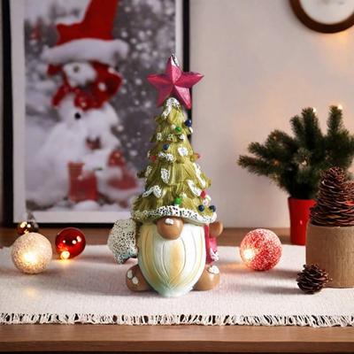 Yousheng Gnome Christmas Tree Light Resin Lighted Faceless Old Man Figurines Portable Tabletop Ornament Festive Gift for Family Friends