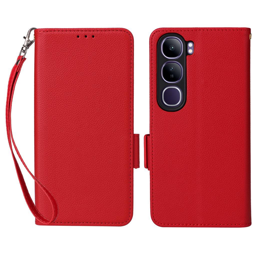 Leather Case with Wrist Strap for Vivo V40 SE 5G 80W/V40 Lite (Indonesia) 4G/5G Litchi Texture Wallet Flip Phone Cover