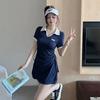 [Real Shot] French College Style Polo Collar Hip Dress Pleated Summer New Women's Clothing Versatile and Thin Short