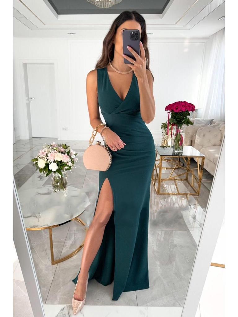 2023 Summer Bestseller Sleeveless V-Neck Solid Color Slit Dress
