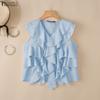 Women Casual V-Neck Loose Sleeveless Ruffles Tank Tops