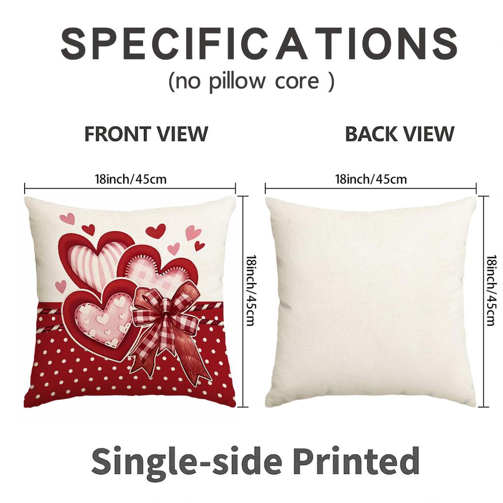 4Pcs Valentine'S Day Red Heart And Bow Pattern Pillow Cover, Valentine'S Day Decorative Cushion Cover (Without Pillow Core)
