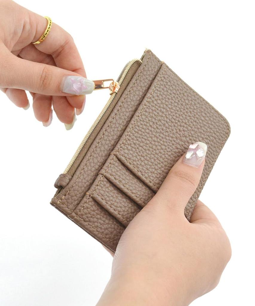 Altro Rose Fragment Case, a slim, mini wallet for women in grained pinkbeige. Features a bifold design with a coin purse and synthetic leather card