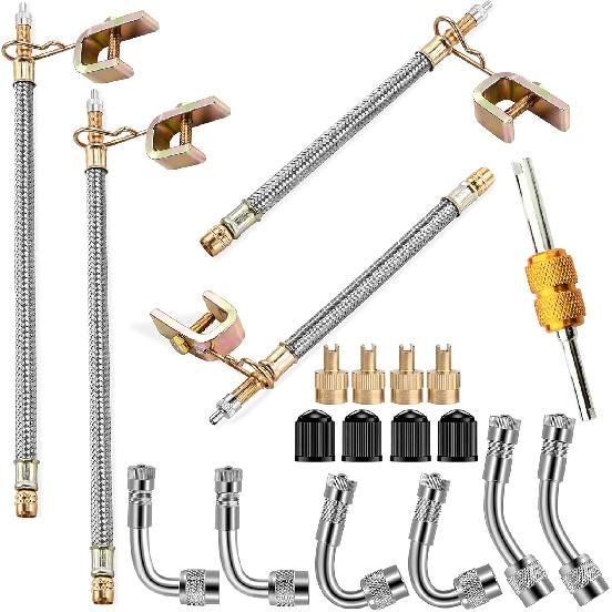 Valve Stem Extenders,4Pcs 7Inch/180mm Dual Flexible Stainless Steel Braided Valve Stem Extensions,6Pieces 45 90 135 Degree Brass Valve Adaptors for