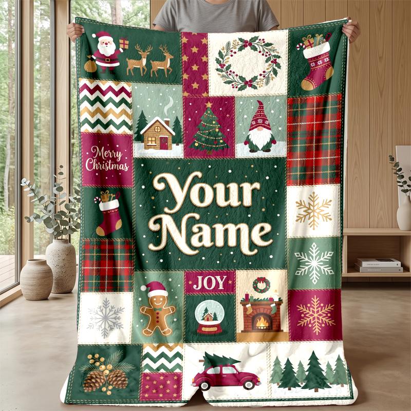 Coperta in Flanella Stampata con Nome Personalizzato di Natale Caldo Confortevole Coperta da Letto Decorazione per la Casa Regalo Festivo