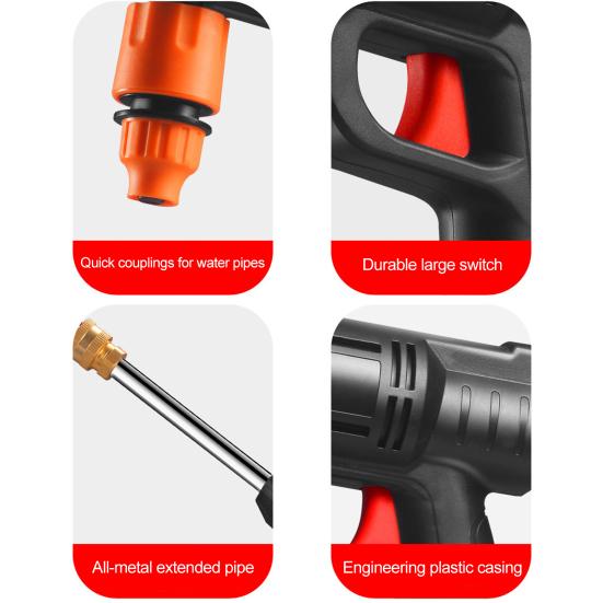 Car Pressure Washer 600PSI High Pressure Rechargeable Cordless Electric Pressure Washer with 6-in-1 Nozzle Cleaning Tool