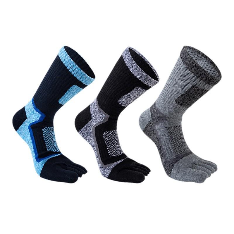 Chaussettes de sport en coton à cinq doigts pour hommes - Respirantes, absorbant la transpiration, mi-mollet, grande taille, orteils anti-odeur