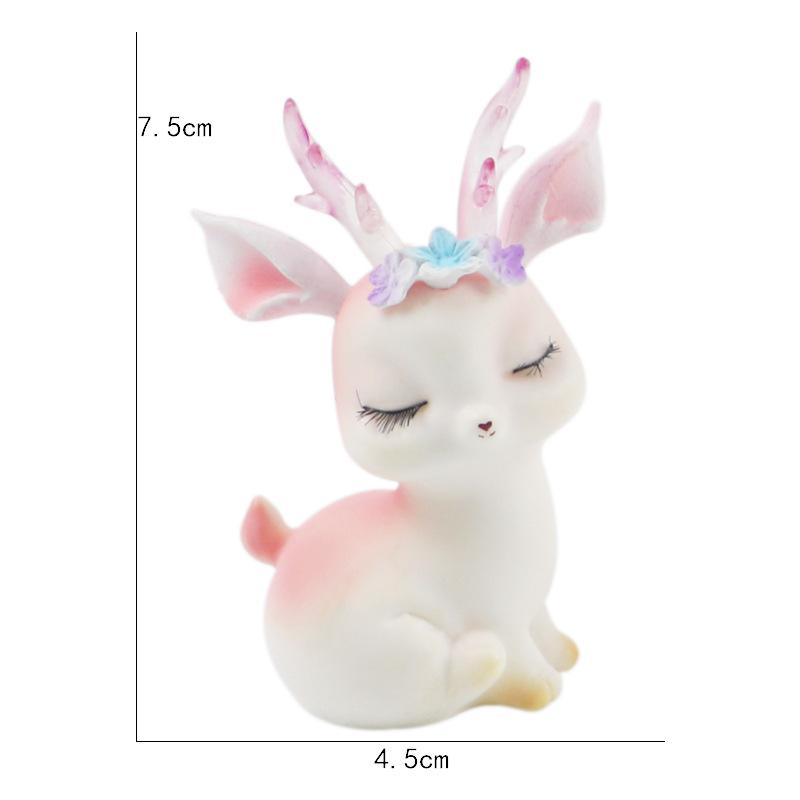 Cartoon Deer Figurine with Flower Charm Cute Little Deer Desktop Decoration Car Center Console Ornament Collectible Animal Toy